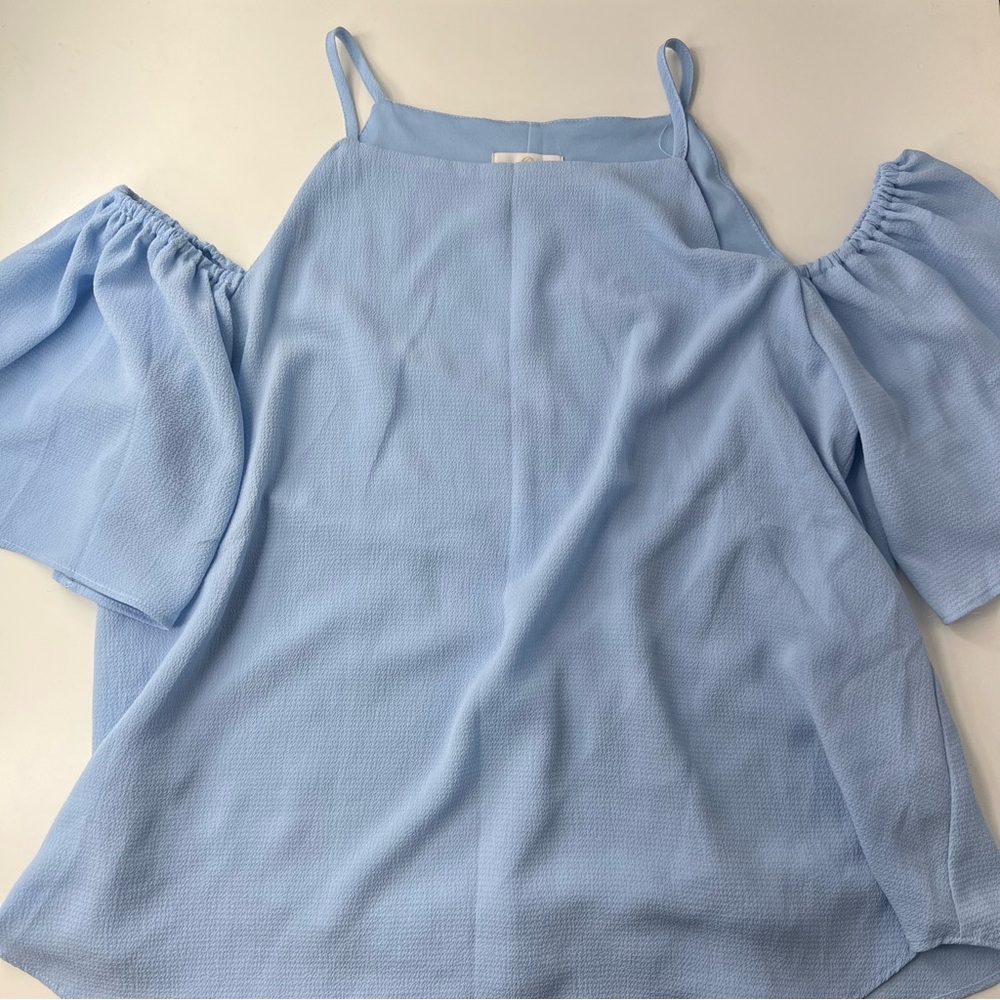 Charming Charlie, Light Blue Puff Sleeve Top, Size Small